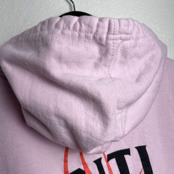 Anti Social Social Club Hoodie Small Pink Spellout Pull Over Streetwear Flames - Picture 9 of 11